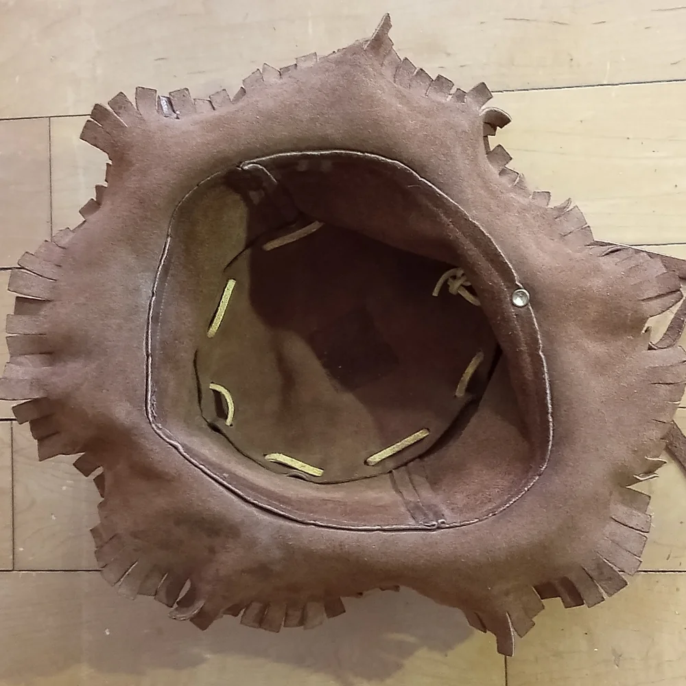 Handmade Vintage Suede bucket hat with leather stitching and braiding unisex - Picture 6 of 6